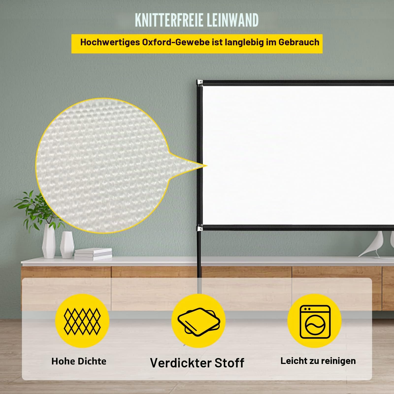 VEVOR Projektion Leinwand mit Stand 381 cm(150") Tragbare Filmleinwand 16:9 Projector Screen 347x201,9cm Mobile Beamer Leinwand 160° Betrachtungswinkel Geeignet für Heimkino Camping, Schwarz
