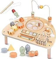 Vanplay 8-in-1 Montessori Wooden Activity Table for 1-3 Year Olds - Bead Maze, Fishing, Shape Sorter Sensory Toys for Toddlers