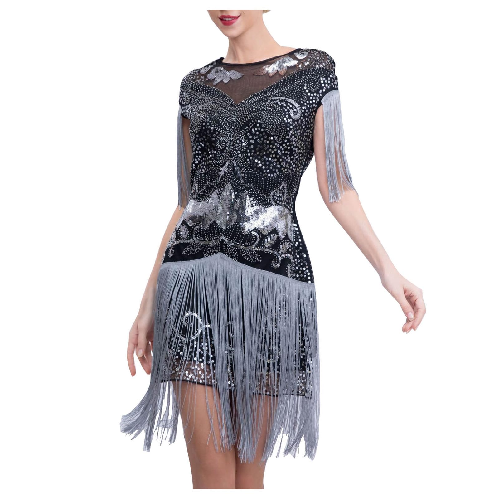 Vestido corto con flecos para mujer, vestido de lentejuelas de los años 20, vestido de cóctel retro, elegante, vestido de graduación, disfraz de carnaval, vestido de cóctel brillante