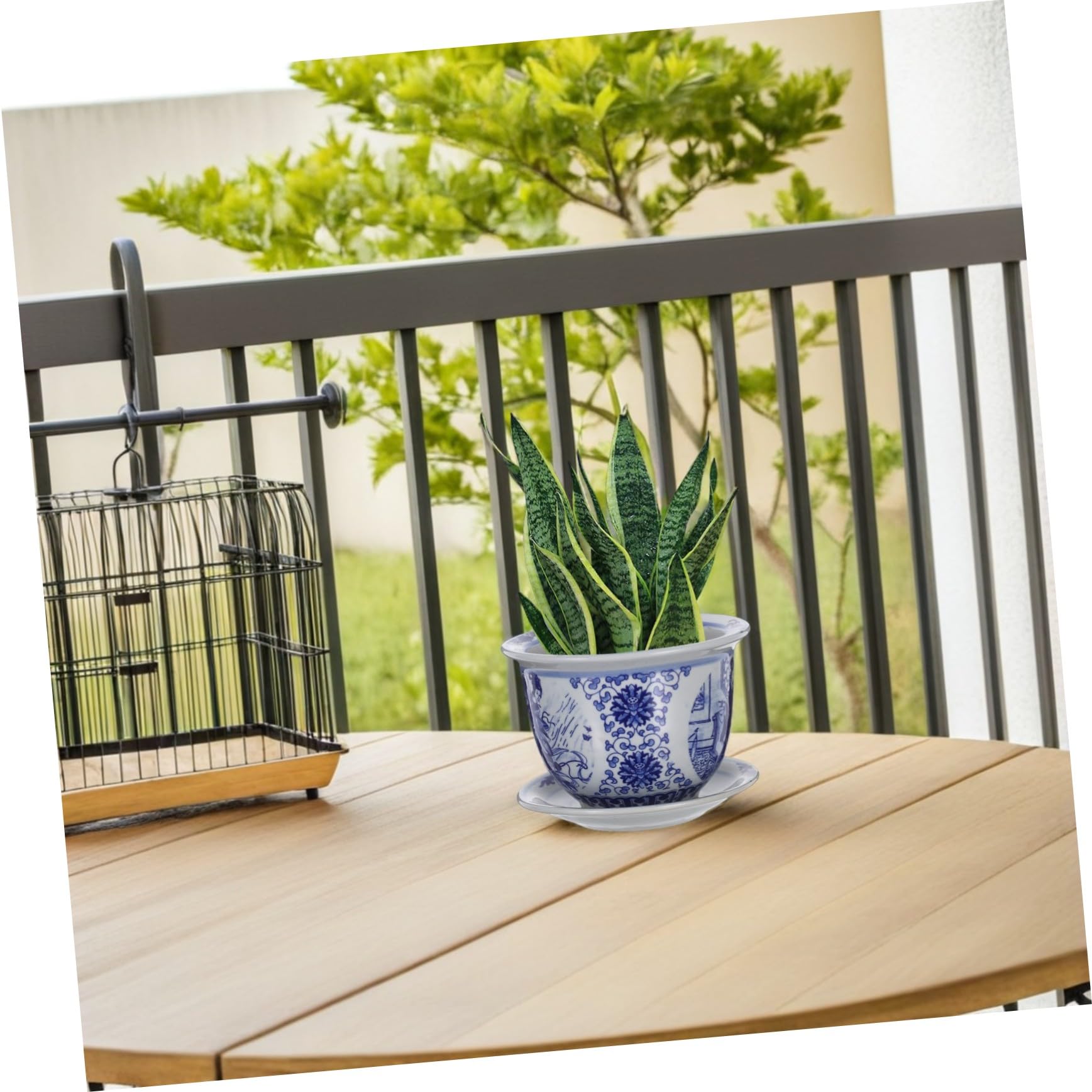 BESTonZON Ceramiczny Doniczka z Podstawką Chiński Niebiesko Biały Kwiatowy Wzór Dekoracyjny Doniczka Do Roślin Domowych Sukulentów i Bonsai Łatwy Utrzymaniu Design
