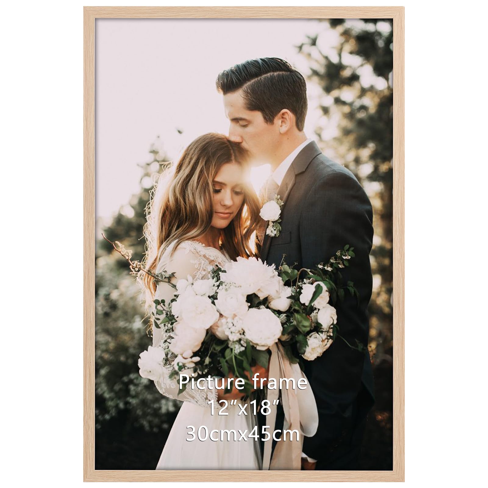 Giftgarden 12x18 inch Picture Frame Oak Coloured, Wall-Mounted 18x12 inch Photo Frame for Landscape, Portrait and Artwork - Horizontal or Vertical Display