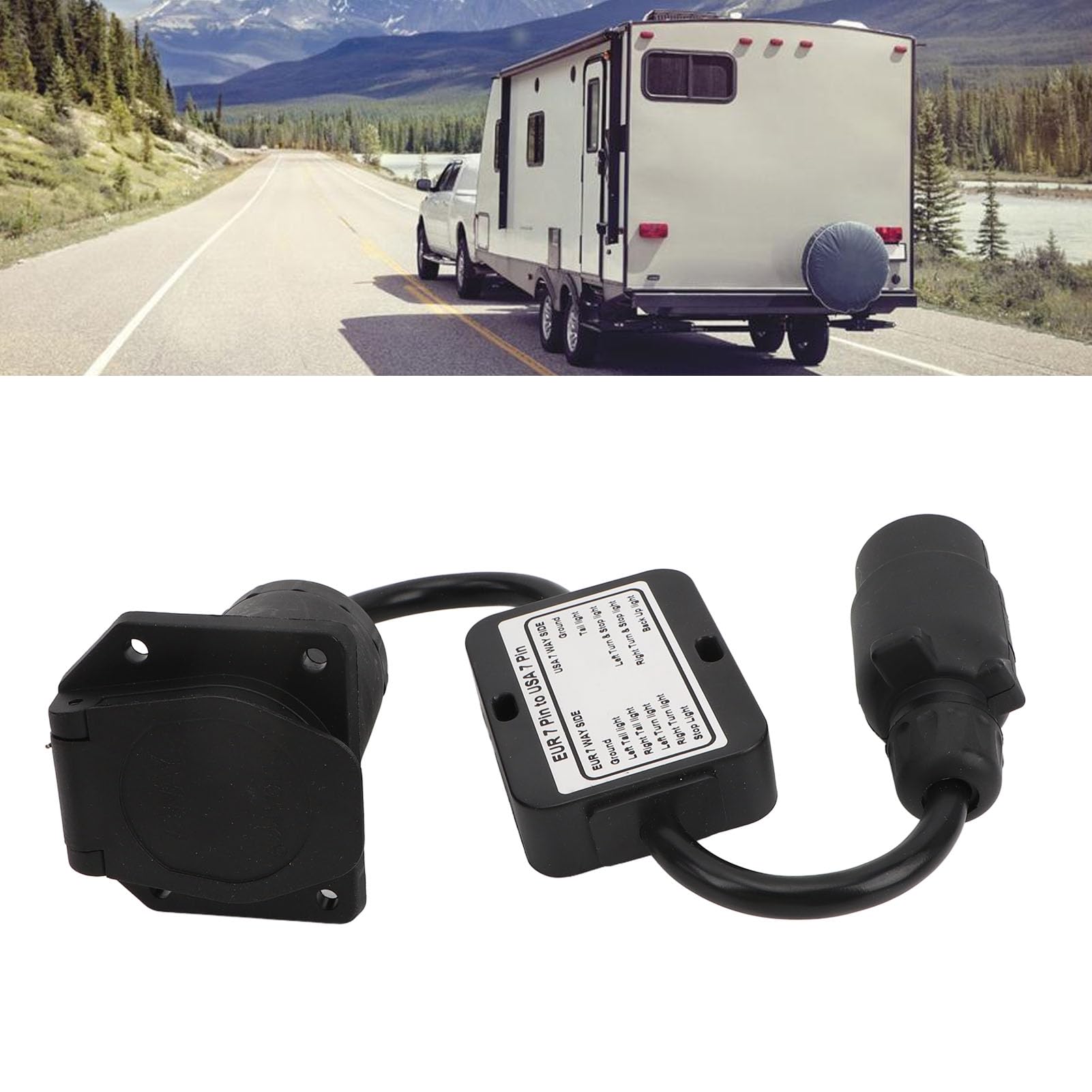 Adaptateur de Prise de Remorque, Adaptateur de Connecteur de Prise EU 7 Broches vers US 7 Broches, avec Convertisseur de Système 3 à 2 Convertisseur de Lumière de Remorque Plug And Play pour Caravane