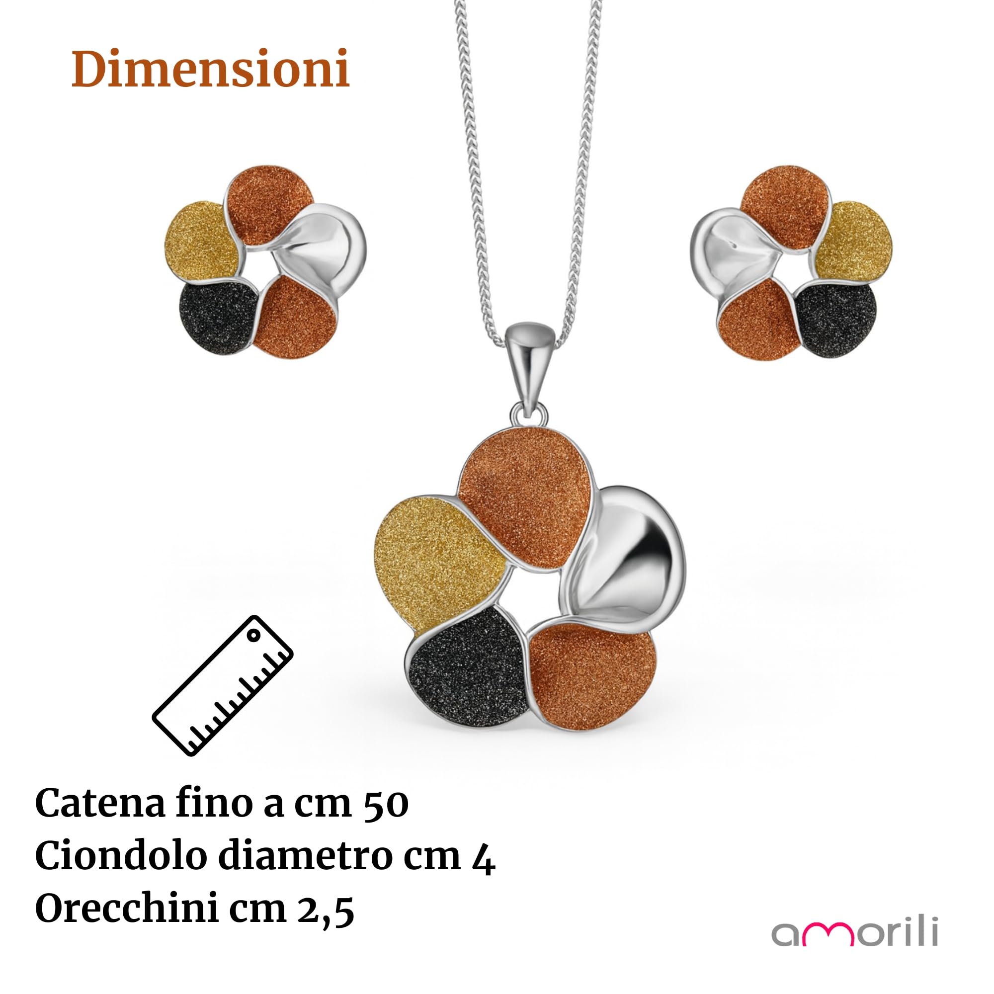 Parure Donna Collana e Orecchini in Bronzo Argentato| Gioielli Eleganti Motivo Fiori | Set Bijoux Regalo Festa Compleanno Matrimonio Cerimonia par0002b