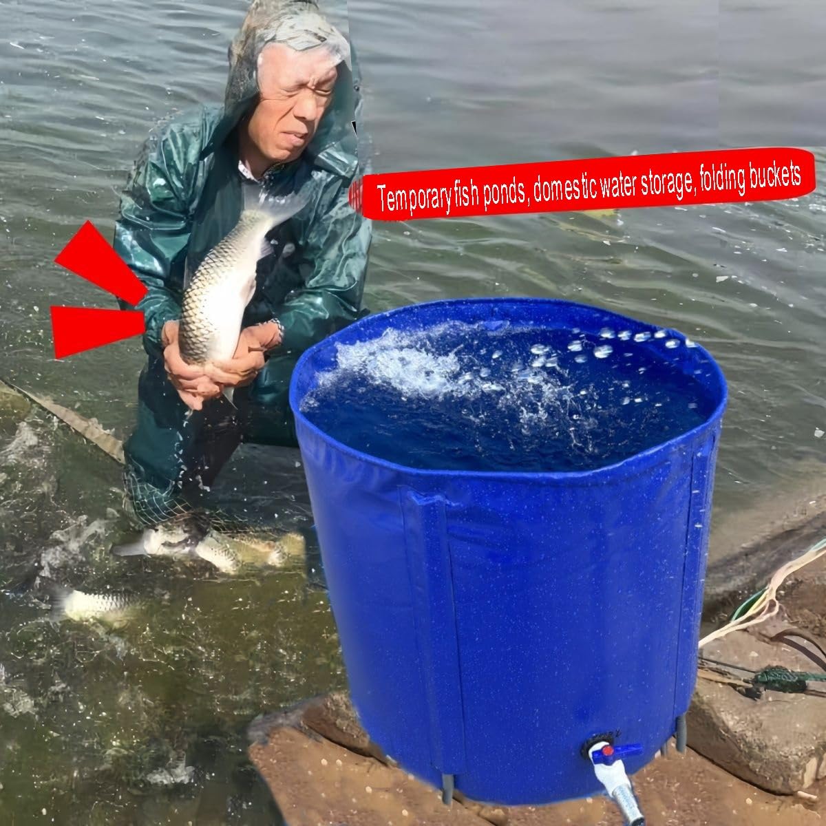 Sistema di raccolta dell'acqua piovana portatile pieghevole per grondaie da giardino con valvola di scarico, ideale per giardinaggio sostenibile e stagni per pesci