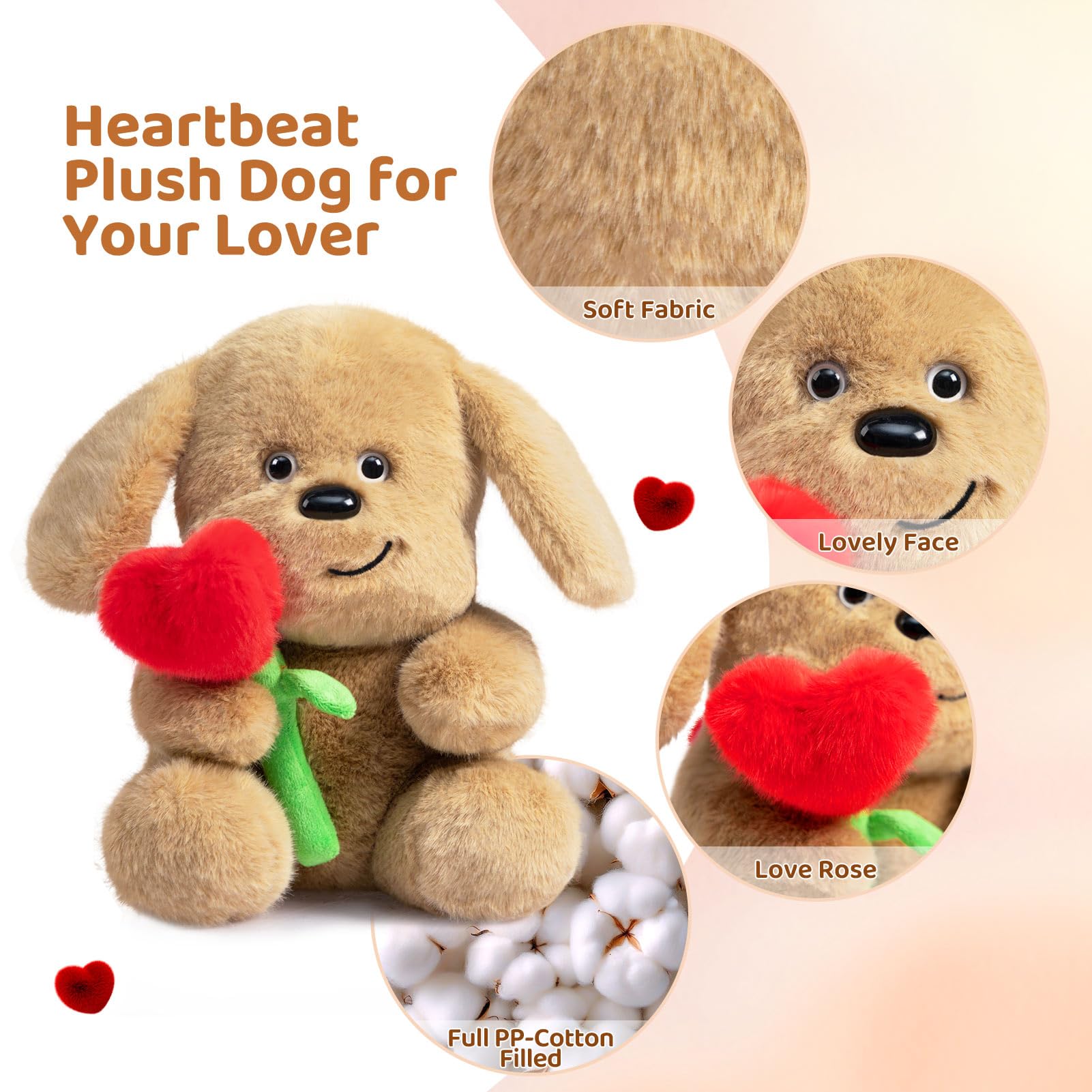 BEJOY Plush Dog Teddy, Plush Golden Pup Toy, Stuffed Animal I Love You Golden Retriever with Rose & Necktie - Image 2