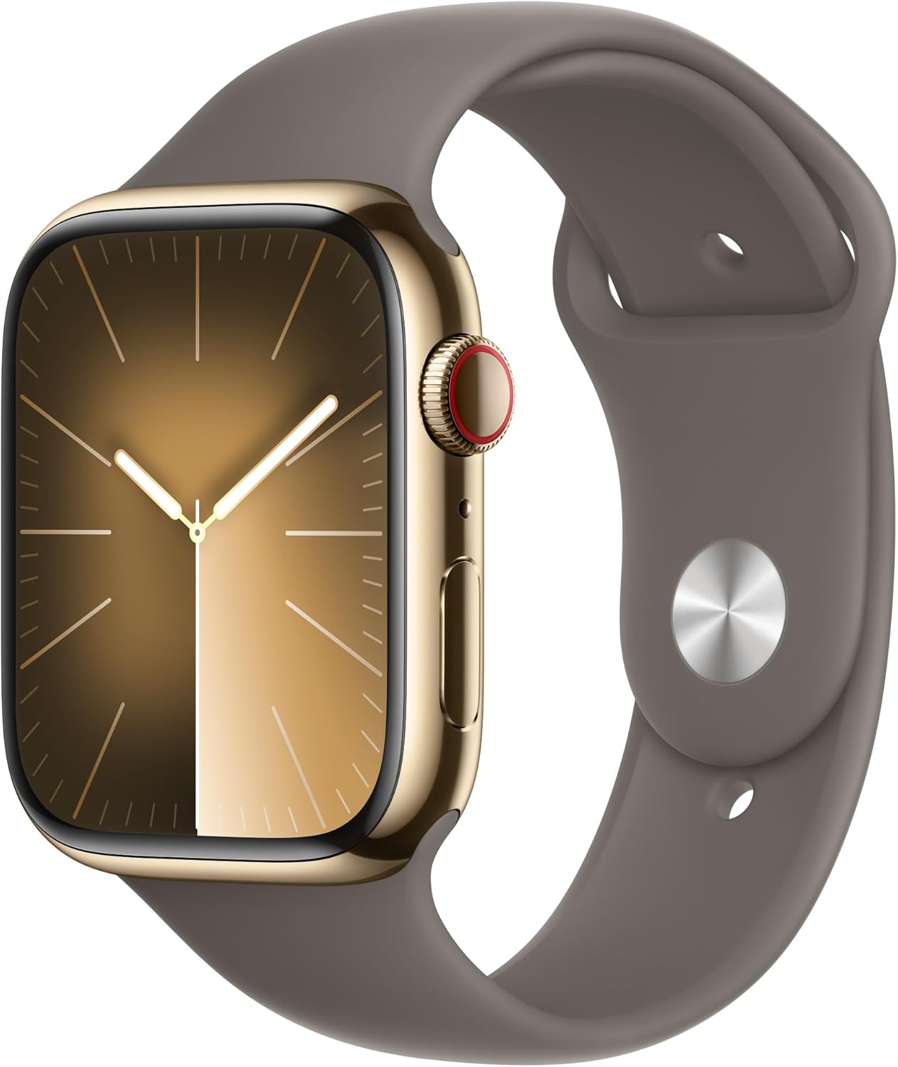 Apple Watch Series 9 [GPS + Cellular, 45mm] - Gold Stainless Steel Case with Clay Sport Band, S/M (Renewed Premium)