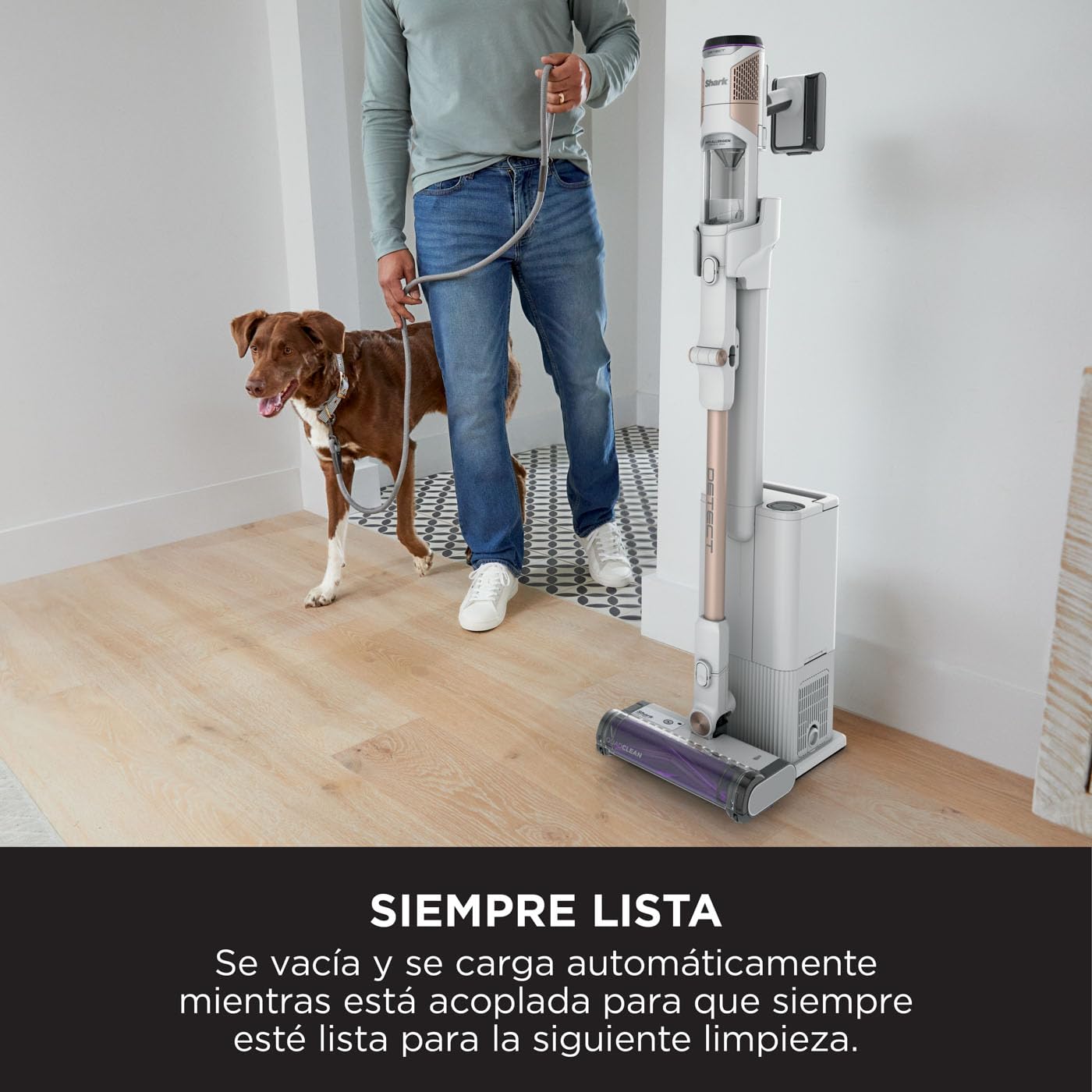 Shark Detect Clean & Empty Aspiradora sin cable y sin bolsa, tecnología Dirt Detect y base de autovaciado de 2 l, 60 min. de autonomía, Anti Hair Wrap y boquilla estrecha y cepillo, blanco, IW3612EU