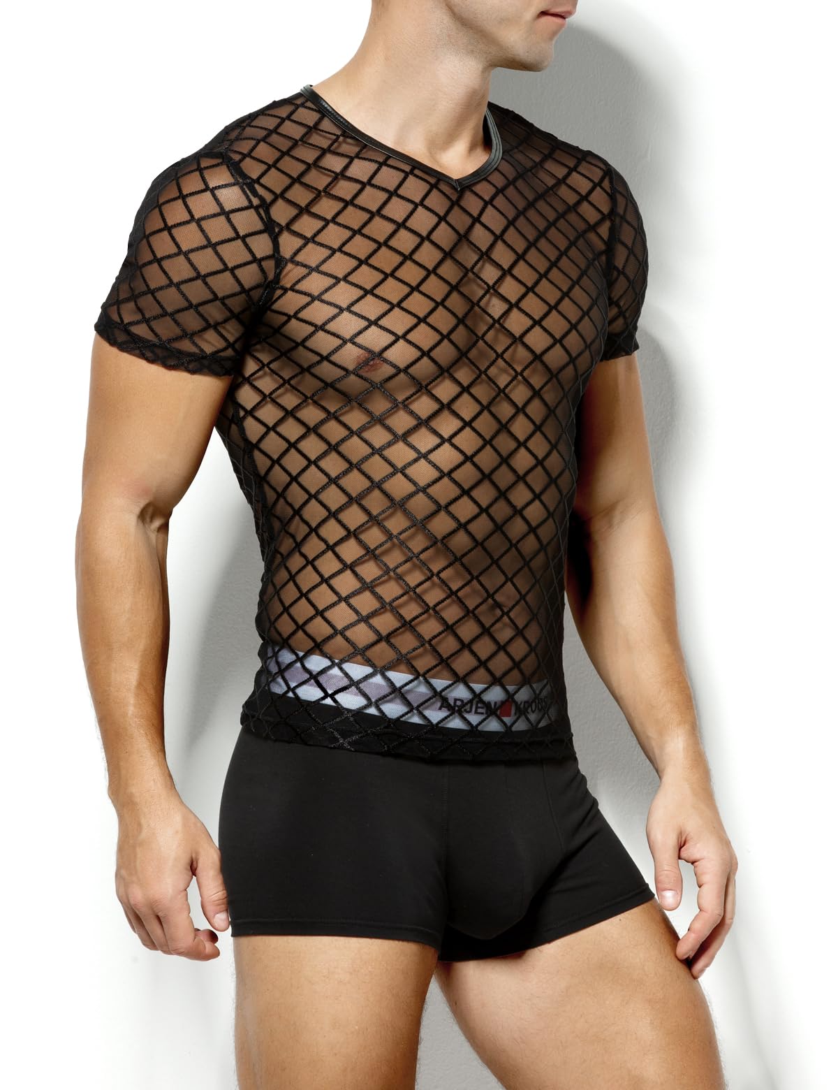 Casey Kevin Maglia Trasparente Uomo Rete - Intimo Sexy Uomo - Mesh Fishnet T-Shirt - Uomo Vedere Attraverso Camicia Party