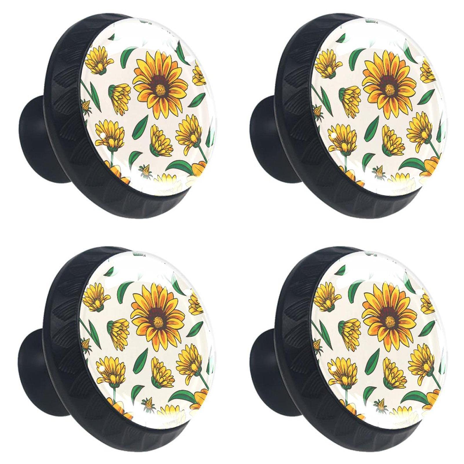 Boutons de tiroir en cristal motif tournesols en fleur de 30 mm x4