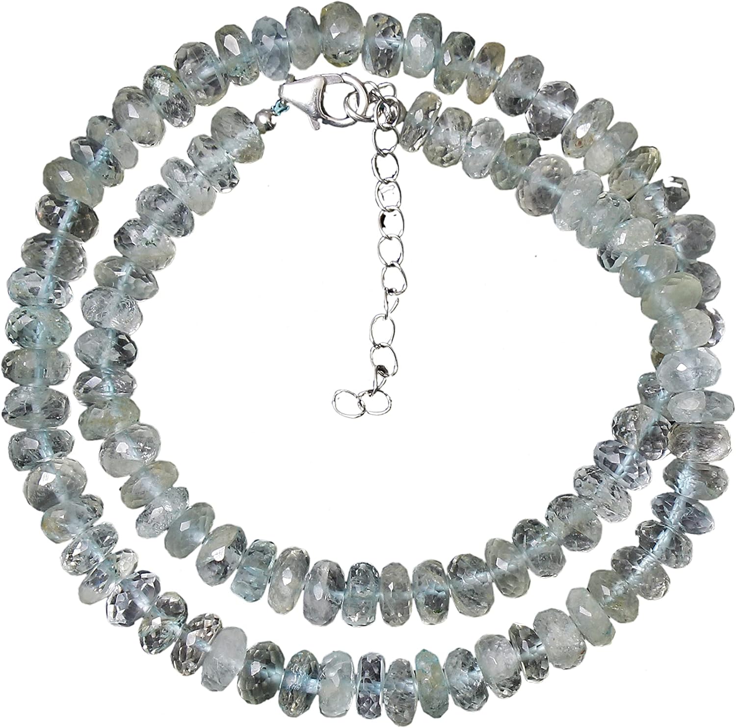 A&M Aquamarine Strand Necklaces, Birthstone Women Necklace Jewelry, Aquamarine Beads Necklaces, 925 Sterling Silver Necklace, Fashion Necklaces, Handmade Women Beads Necklace