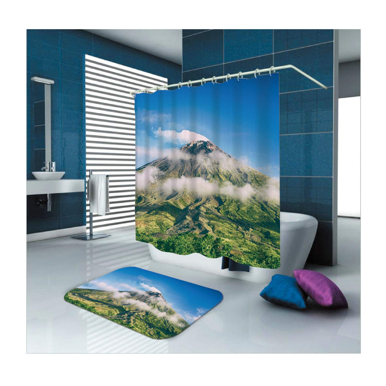 Daesar Dywaniki łazienkowe 40 x 60 góry zasłona prysznicowa Vintage 90 x 180 cm, mata łazienkowa zestaw 2-częściowy