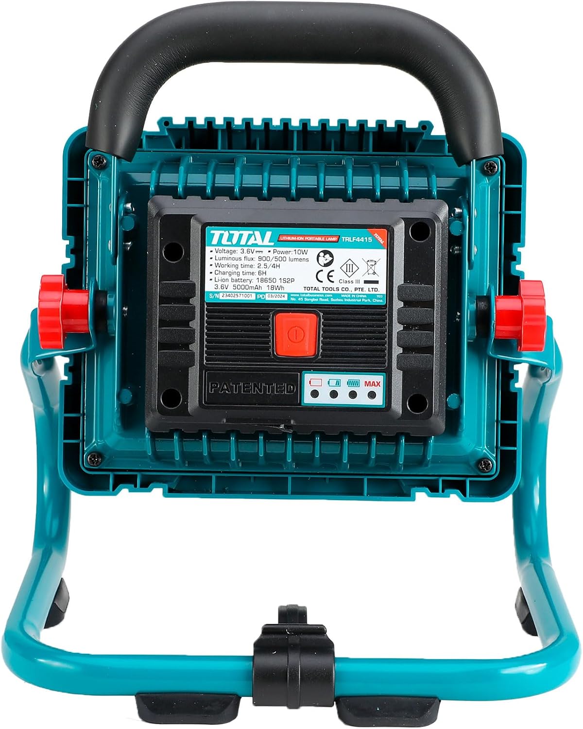 Balik deui view of Total Lithium-ion Portable Lamp némbongkeun panel kontrol