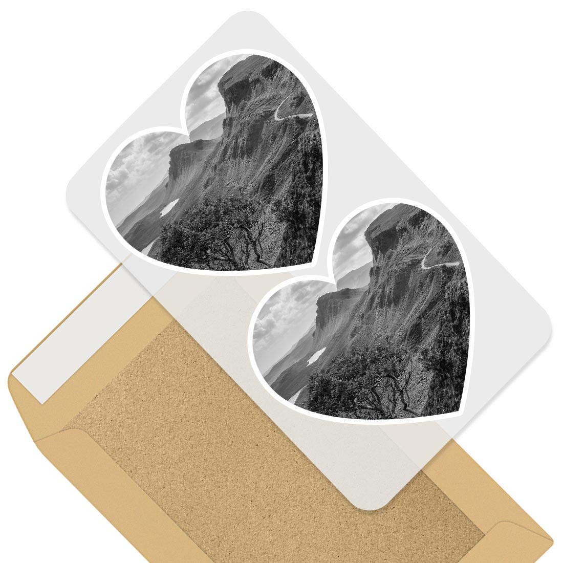 Awesome 2 x Heart Stickers 10 cm - BW - Quiraing Mountains Isle of Skye Scotland Fun Decals for Laptops,Tablets,Luggage,Scrap Booking,Fridges #37294