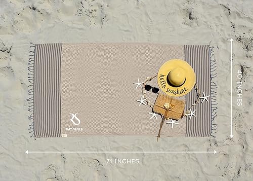 Miniatura 6 de RAY SILVER Toalla de playa turca  100% algodón turco de 40 x 71 pulgadas, secado rápido, toalla de playa de gran tamaño, sin arena, toalla turca