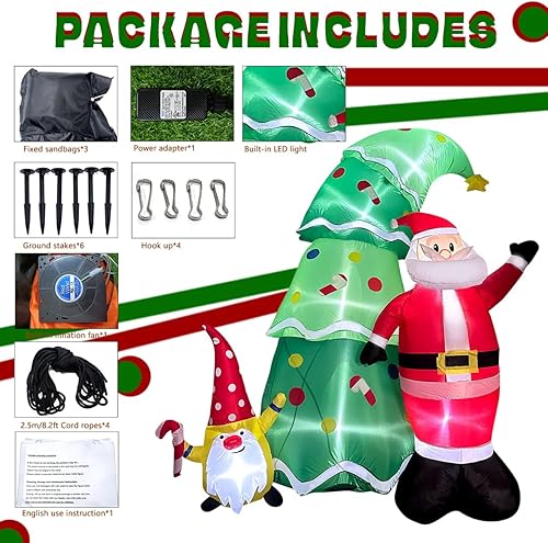 Miniatura 2 de Pheo Care Árbol de Navidad inflable de 6 pies, árbol de Navidad inflable con decoraciones de Papá Noel y gnomo, luces LED integradas, árbol de