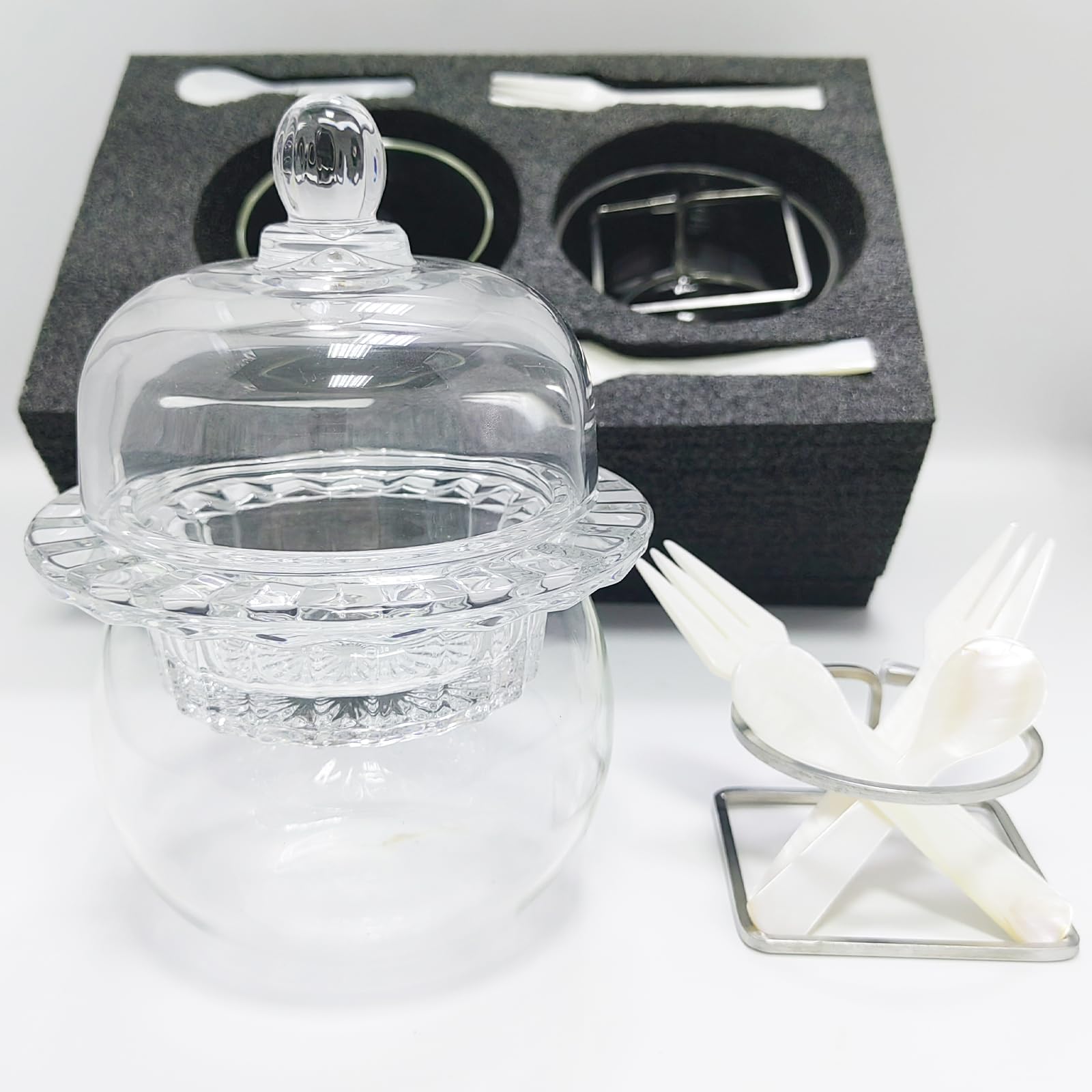 Chilled Glass Caviar Dish with Shell Spoons With Lids Elegant Serving Tray with Ice Underneath for Caviar Shrimp and Party Appetizers chip and dip bowl ice cream