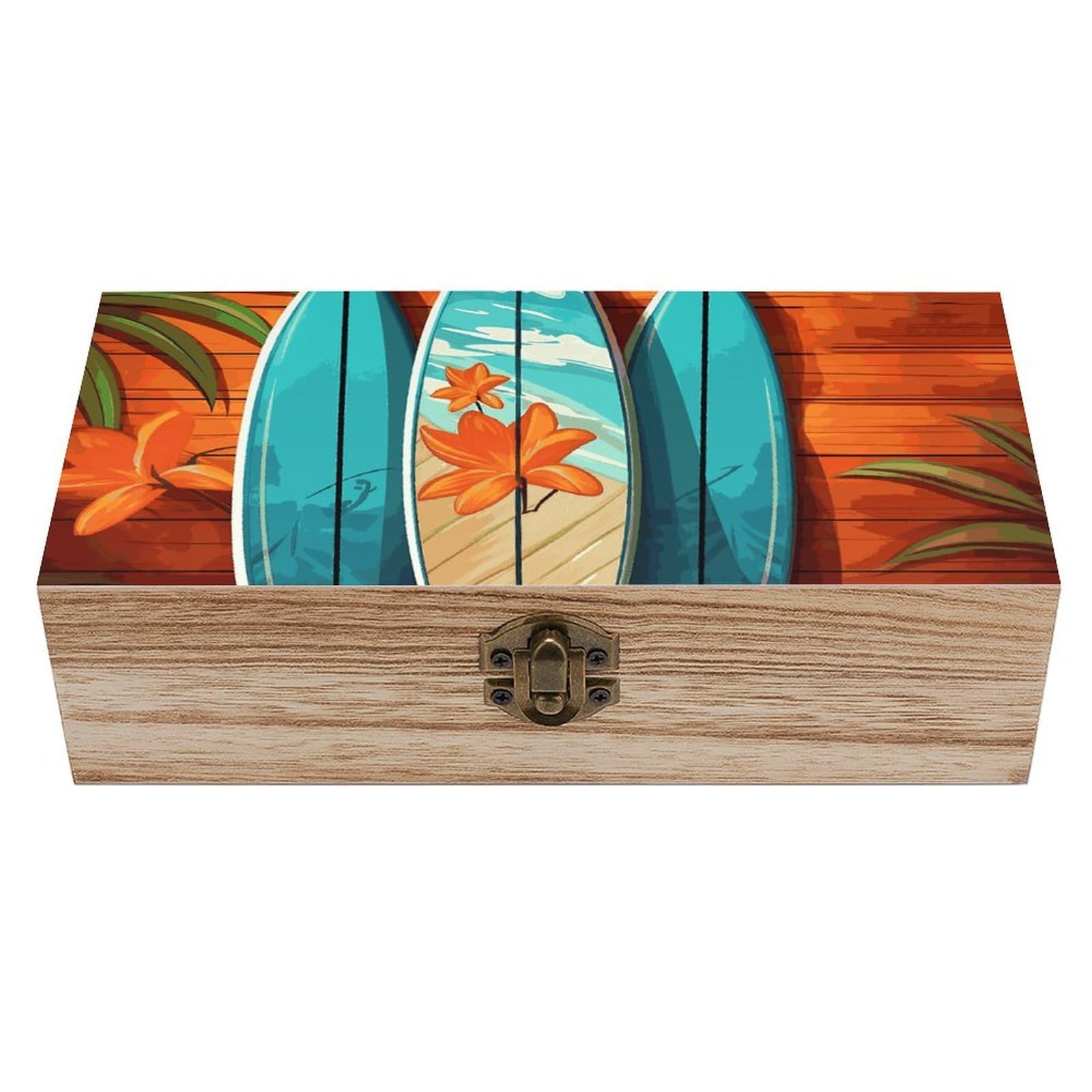 QMKFWT Wooden Jewelry Box Beautifully Keepsake Box Trinket Box Keepsake Storage Organizer Surfboard on Wooden Handmade Wooden Box for Storing Jewelry, Coins, Tartot Cards, Small Treasures