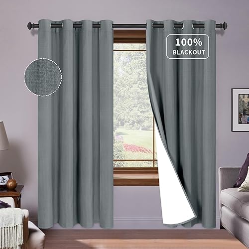 Miniatura 7 de PureFit Cortinas 100% opacas de 84 pulgadas de largo, lino para oscurecer la habitación, con aislamiento térmico, cortina extra ancha para puerta