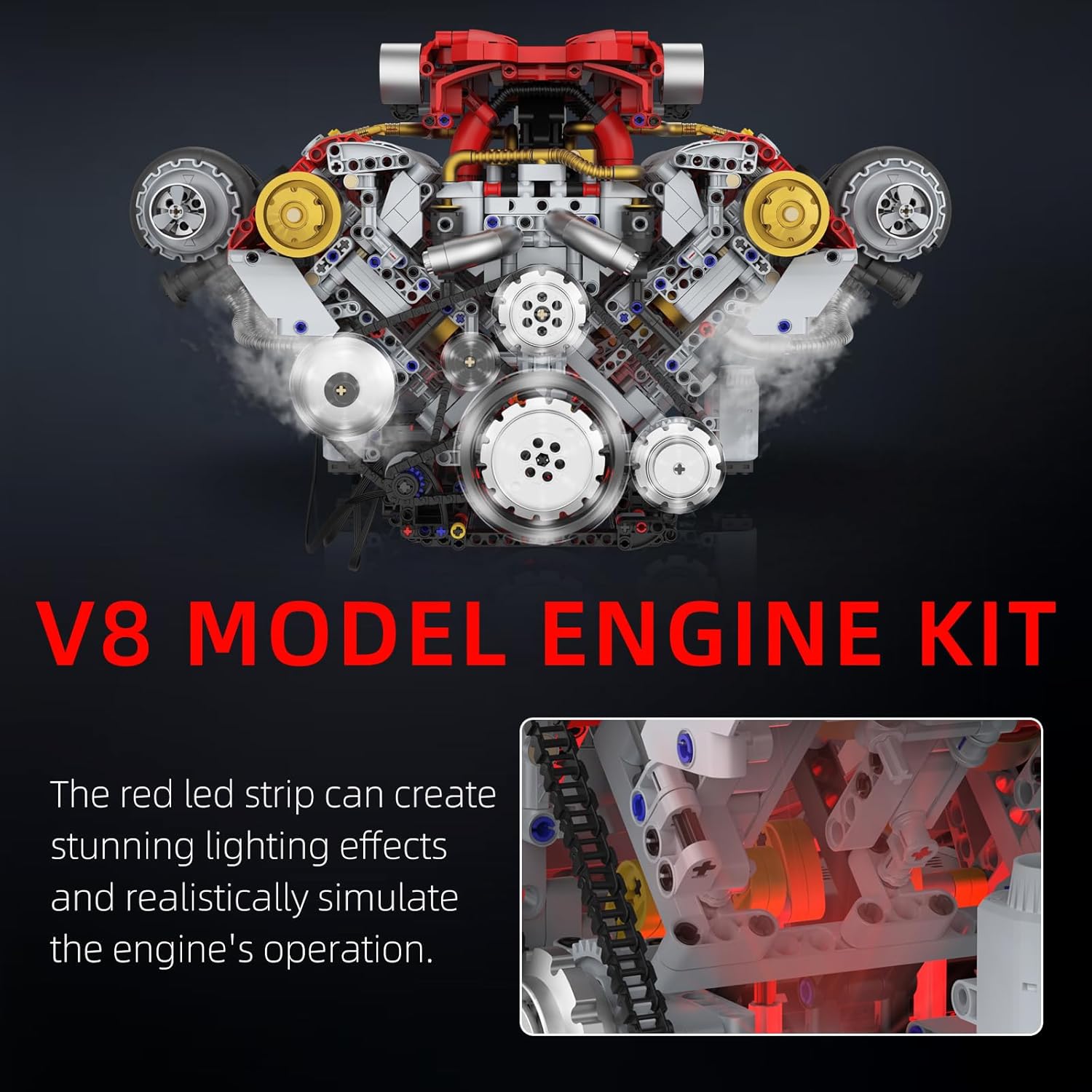 V8 Engine Building Kit that Works, Build Your Own Model Engine for Adult,8-Cylinder Car Engine with Spray & Light, Building Engineering Toys for Adults (3168PCS)