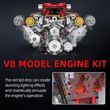 V8 Engine Building Kit that Works, Build Your Own Model Engine for Adult,8-Cylinder Car Engine with Spray & Light, Building Engineering Toys for Adults (3168PCS)