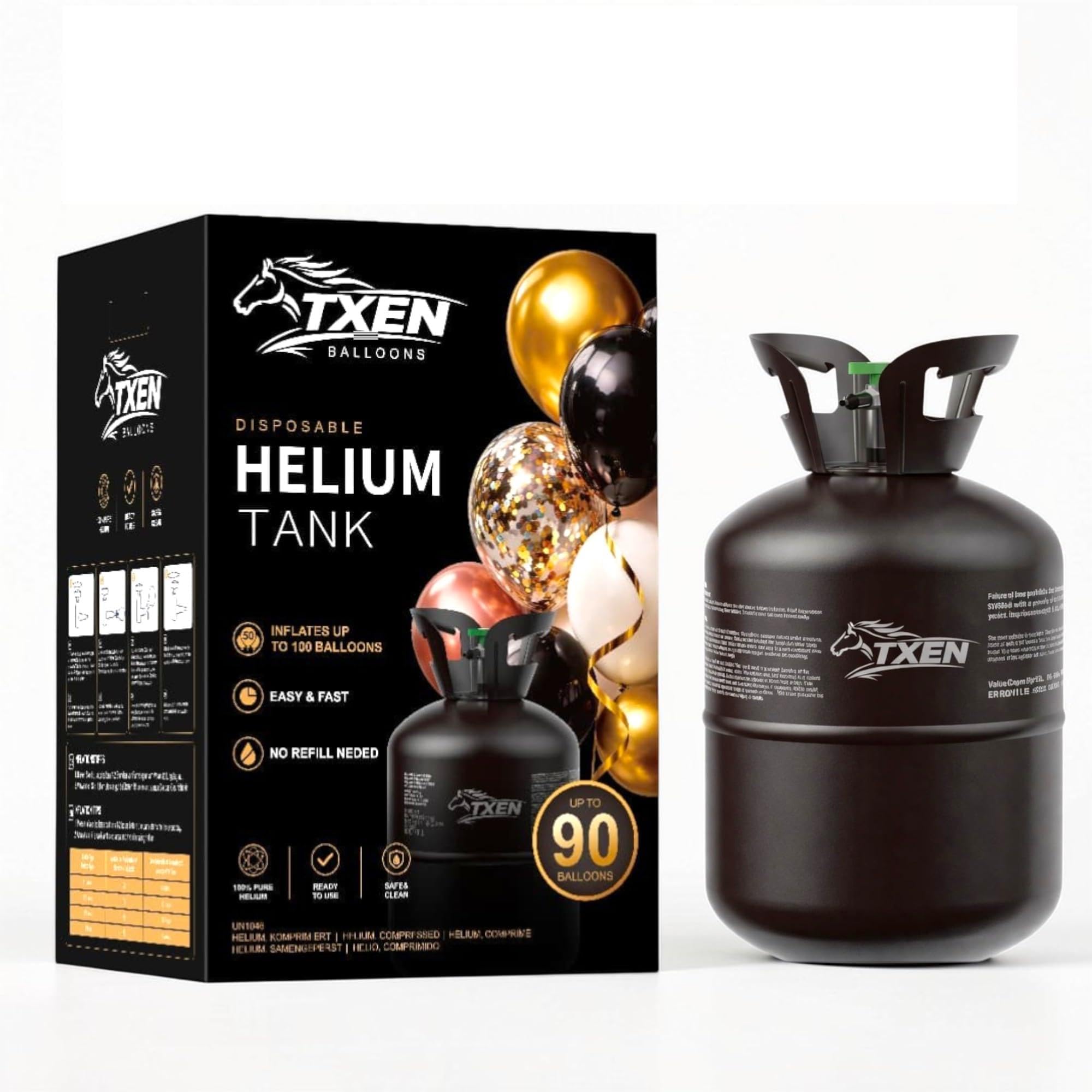 TXEN Disposable Helium Tank 22L, Helium Balloon Canister for Parties, Fills Up to 90 Latex Balloons, Includes 50 Balloons & Ribbon, Portable Helium Gas for Birthday, Wedding, Baby Shower & Events