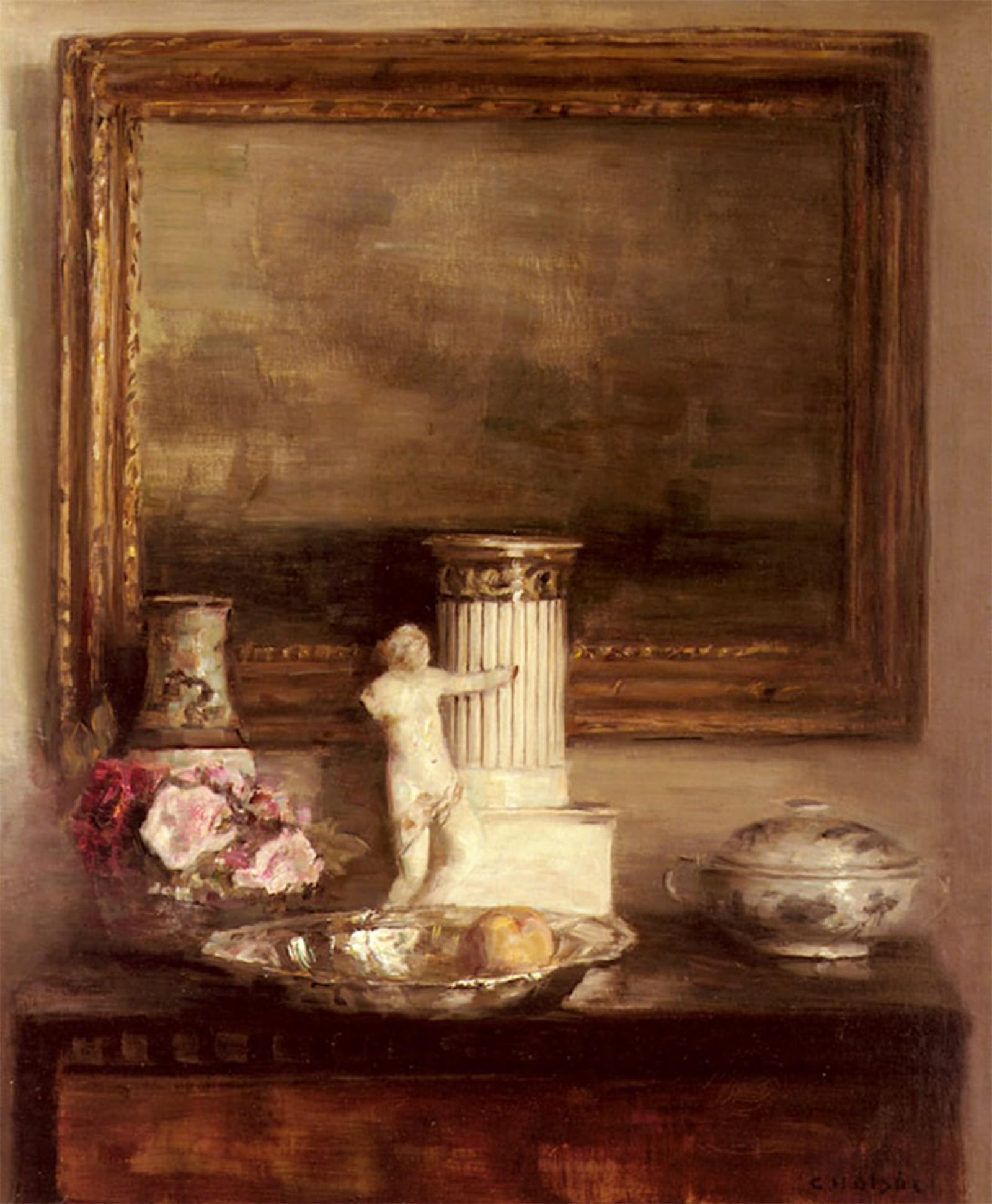 SERENDIPITP Aesthetic Poster Photo Wall Print Retro Picture Still Life with Classical Column and Statue by Carl Vilhelm Holsoe Modern Wall Artwork for Home Decor 60x90cm