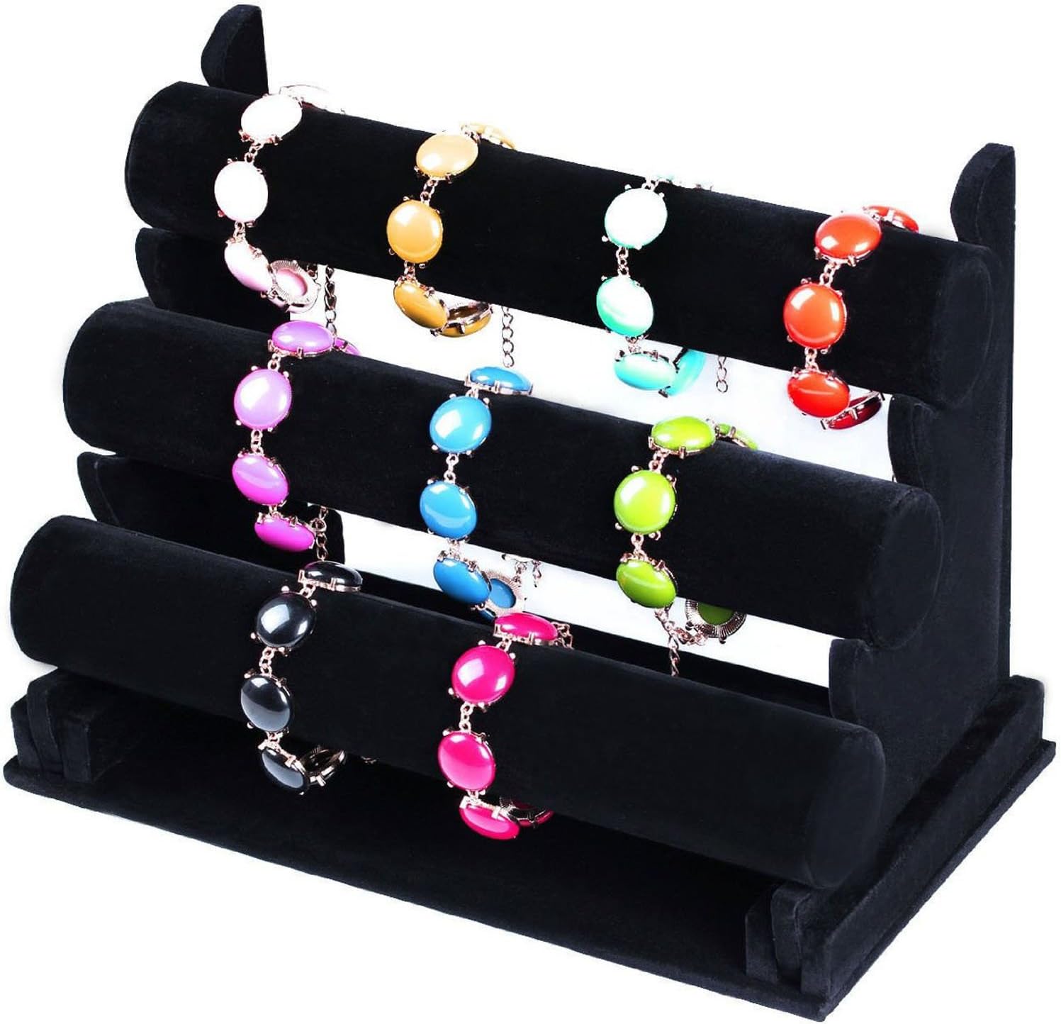 SunplusTrade Black Velvet Triple 3 Tier Necklace Jewelry Bangle Bracelet Organizer Holder Display Stand