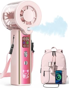 Upgraded Misting Fan Portable Fan, 30000 RPM Rechargeable Mini Fan Handheld with Spray Cooling, 4000mAh LED Display Mist Hand Fan for Travel Makeup Lash Travel Essentials for Women
