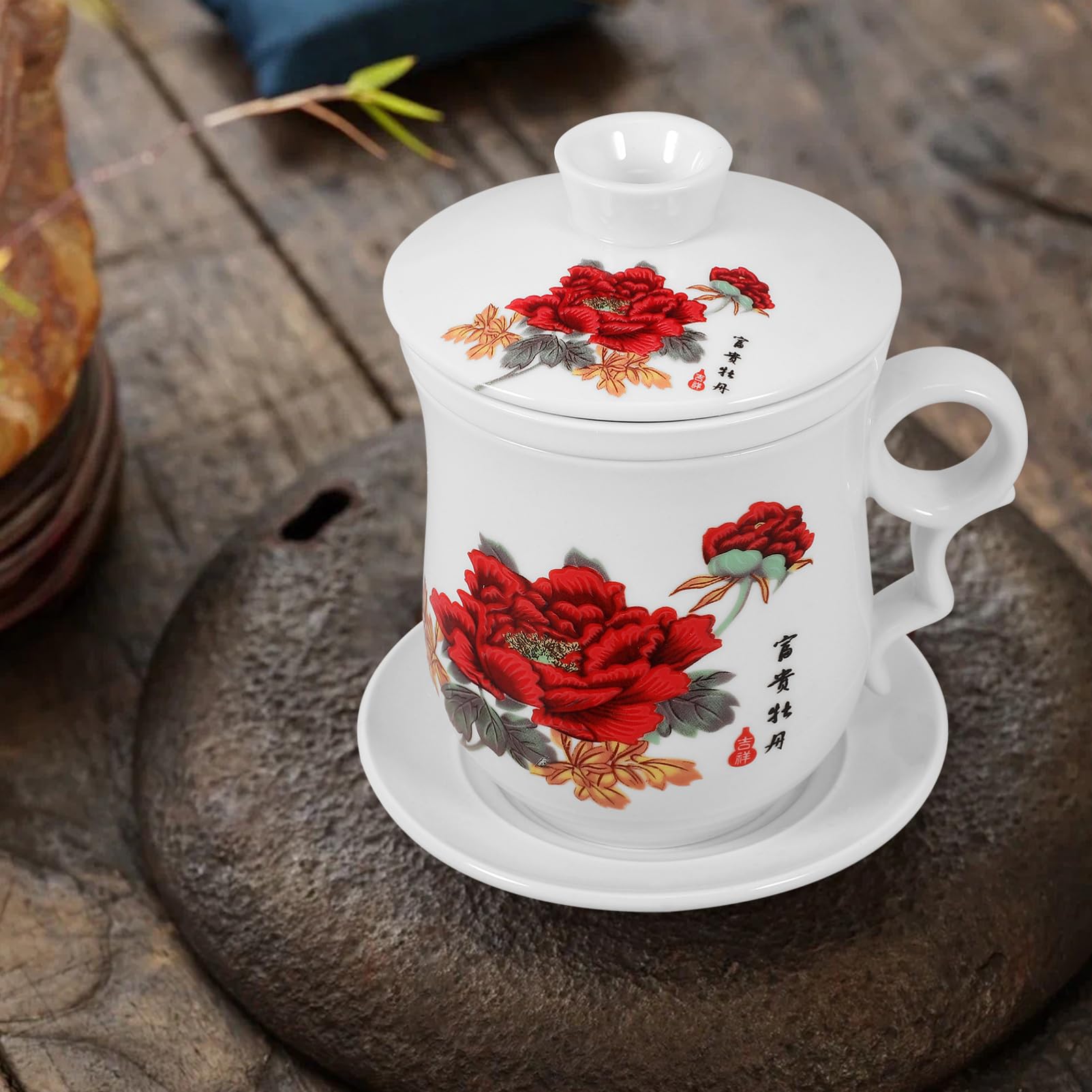 Zerodeko Tasse à Thé et Soucoupe avec Infuseur en Céramique Blanche 320ml Surface Lisse pour Boire Thé aux Fleurs à Bureau