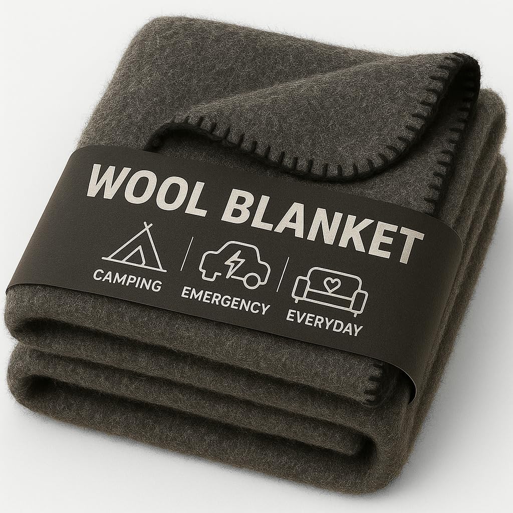 Wool Camping Blanket – 70% Wool Heavy-Duty Military Style Throw