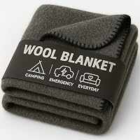 70% Wool Military Camping Blanket - Heavy-Duty Fire-Resistant Washable Throw for Survival, Hiking, Car & Emergencies, Grey 66x90