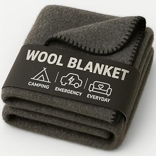 70% Wool Military Camping Blanket - Heavy-Duty Fire-Resistant Washable Throw for Survival, Hiking, Car & Emergencies, Grey 66x90