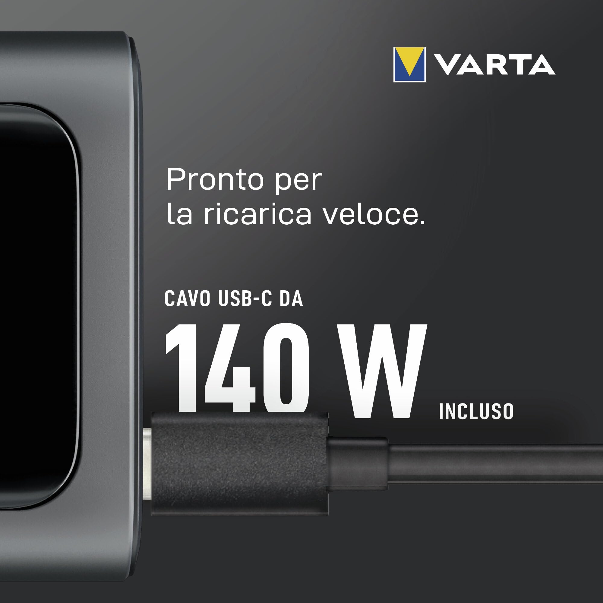 VARTA Powerbank 27000 mAh, High Speed, 140 W alluminio | per Laptop, smartphone, Tablet e Drohne, 2x USB C PD, 1x USB A Quick Charge 18 W, Smart Display, flugtauglich