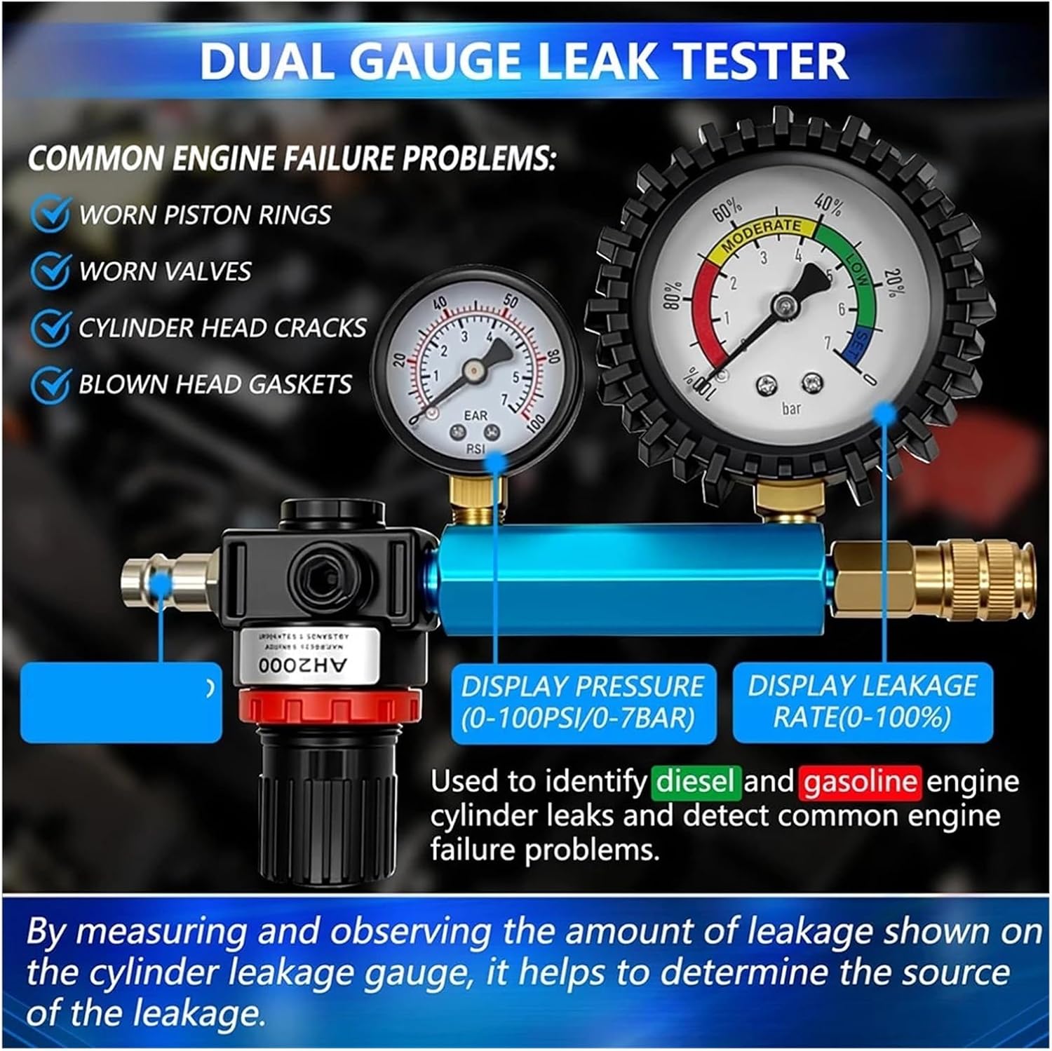 46PCS Compression Leakage Test Kit Petrol Diesel Engine Dual Gauge Automotive Cylinder Leak Down Tester Compatible with HDI TDCi Pumpe Duse