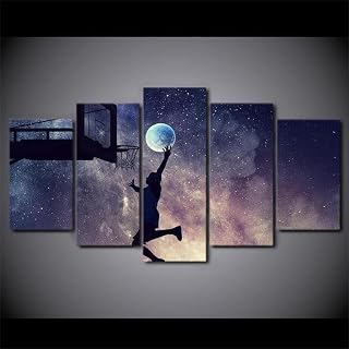 GGQRGIDSV 5 Pieces Canvas Print Wall Decor Canvas Paintings Wall Art 5 Piece Playing Basketball Starry Sky Posters for Wall Decor Prints Artwork For Home Office Living Room Bedroom Decoration