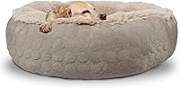 Vista 1 de HACHIKITTY Dog Bed, Orthopedic, Round, X-Large, Taupe (30x24x16in), for Medium Large Dogs & Cats, Cooling Warming, Polyester, Hypoallergenic