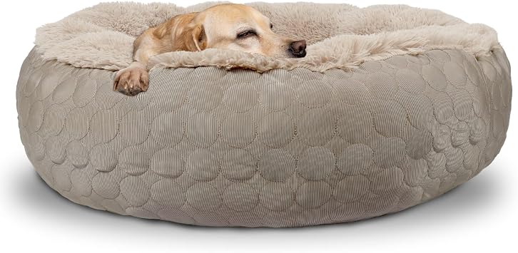 HACHIKITTY Dog Bed, Orthopedic, Round, X-Large, Taupe 30x24x16in, for Medium Large Dogs & Cats, Cooling Warming, Polyester, Hypoallergenic