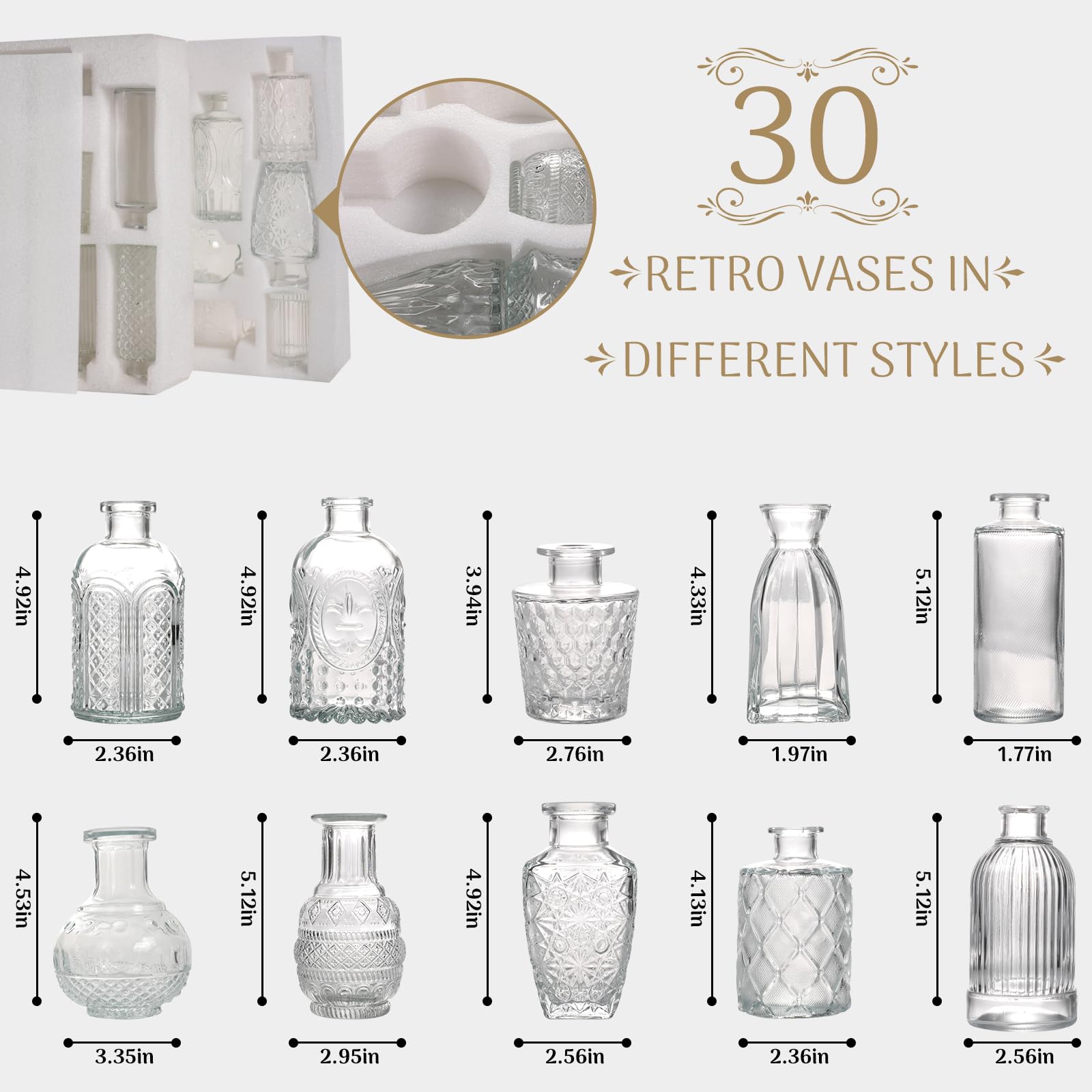 ESON CASA Glass Bud Vase Set of 30, Small Vases for Flowers, Mini Vases for Rustic Wedding Decorations, Home Table Flower DÃ©cor, Clear Centerpieces