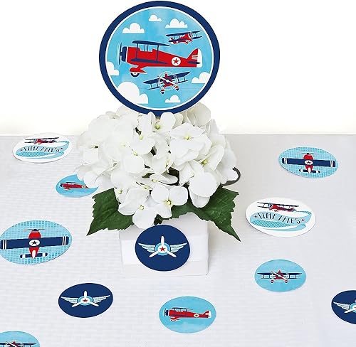 Miniatura 5 de Big Dot of Happiness Taking Flight – Avión – Baby Shower o fiesta de cumpleaños – Confeti de círculo gigante – Decoraciones de fiesta – Confeti