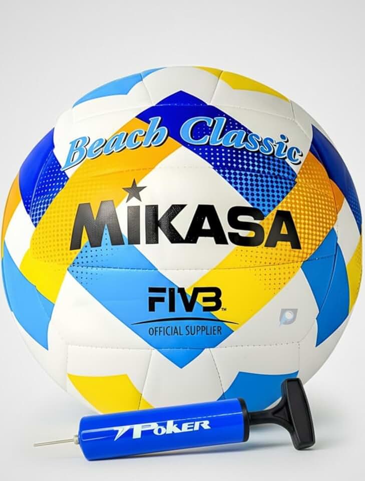 Bola De Vôlei Praia Areia Piscina Profissional BV543 Oficial Tamanho 5 Padrão Oficial FIVB Couro Sintético 18 Painéis Macia Leve Resistente Impermeável + Bomba De Ar Poker Inclusa Encher Bolas