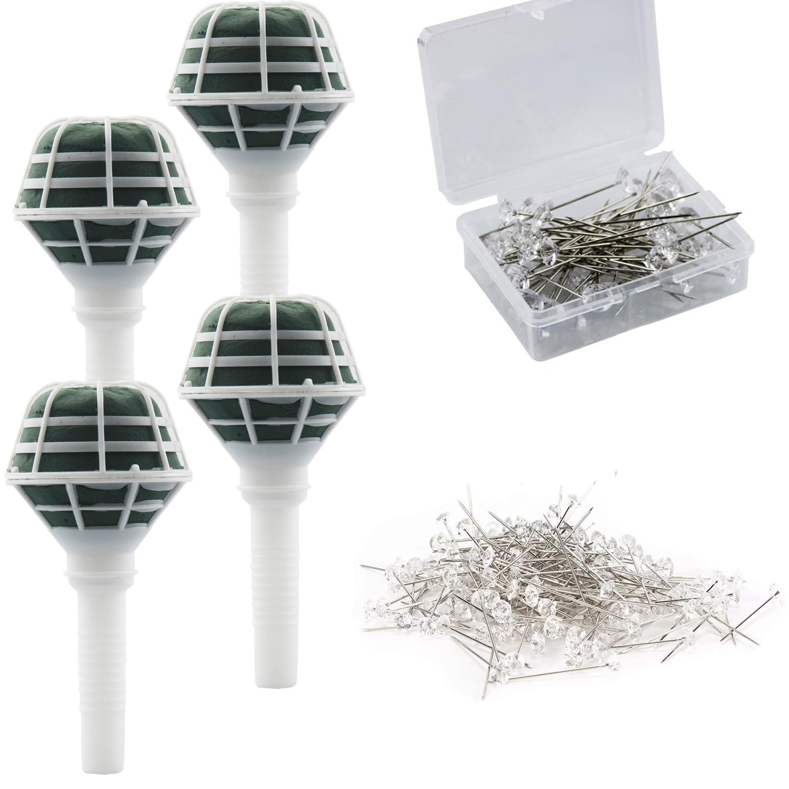 Arlai Box of 4 Bride Wedding Flower Bouquet Holder Foam Floral Handle Bouquet Holder Large for Bride Faux Flowers, Handheld Flowers Decoration with 100 Pieces Flower Bouquet Pins