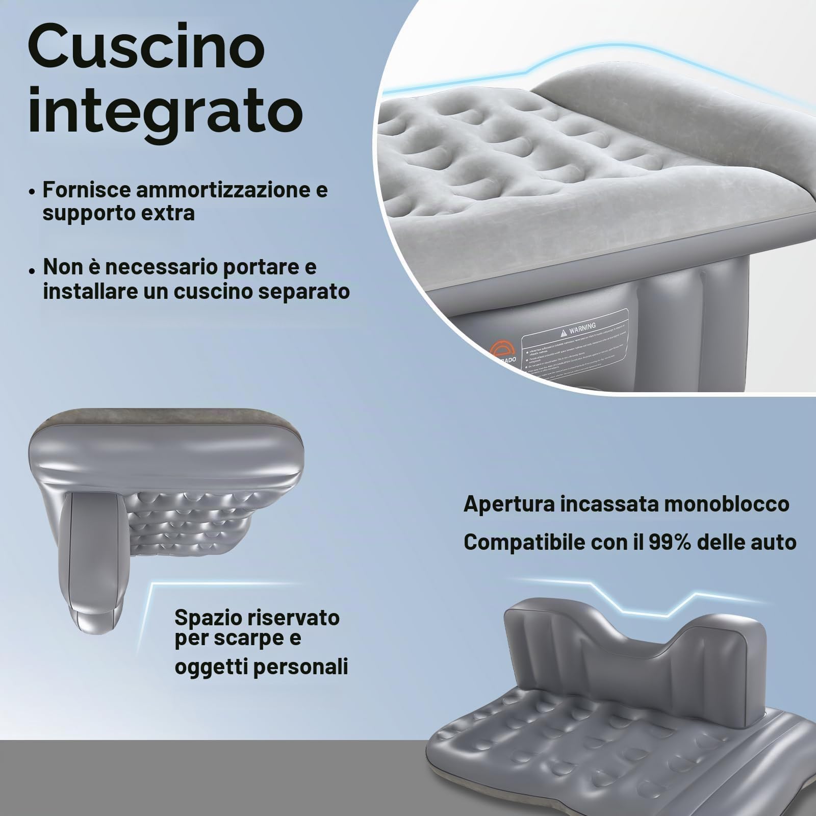 Materassi ad aria per auto Sedile posteriore, Portatile Letto Gonfiabile senza fili con pompa d'aria integrata, Universale Materassino per Sedile dell’auto adatto alla maggior parte dei SUV dell'auto