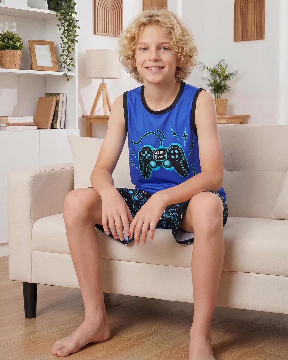 Fiodrimy Boys Pajamas Big Boys Pjs Set 2-Piece ank Top & Shorts Sleepwear Cute Comfy Kid Clothes Size 8-16