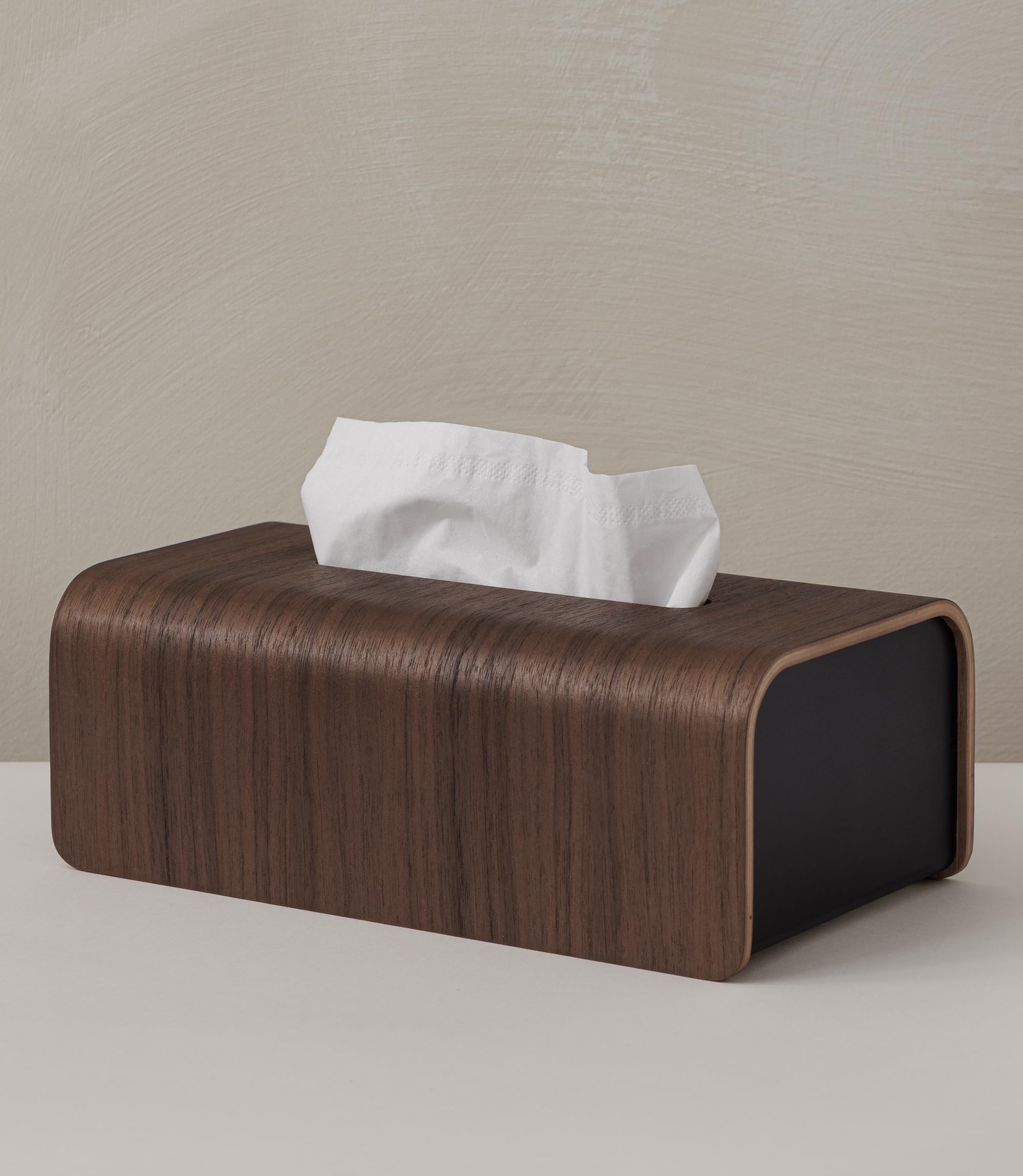 Kazai. Tissue Box Holder 'Toke' | FSC Certified Real Wood Veneer | Scandinavian Design Tissue Box Cover & Dispenser | Walnut, Black