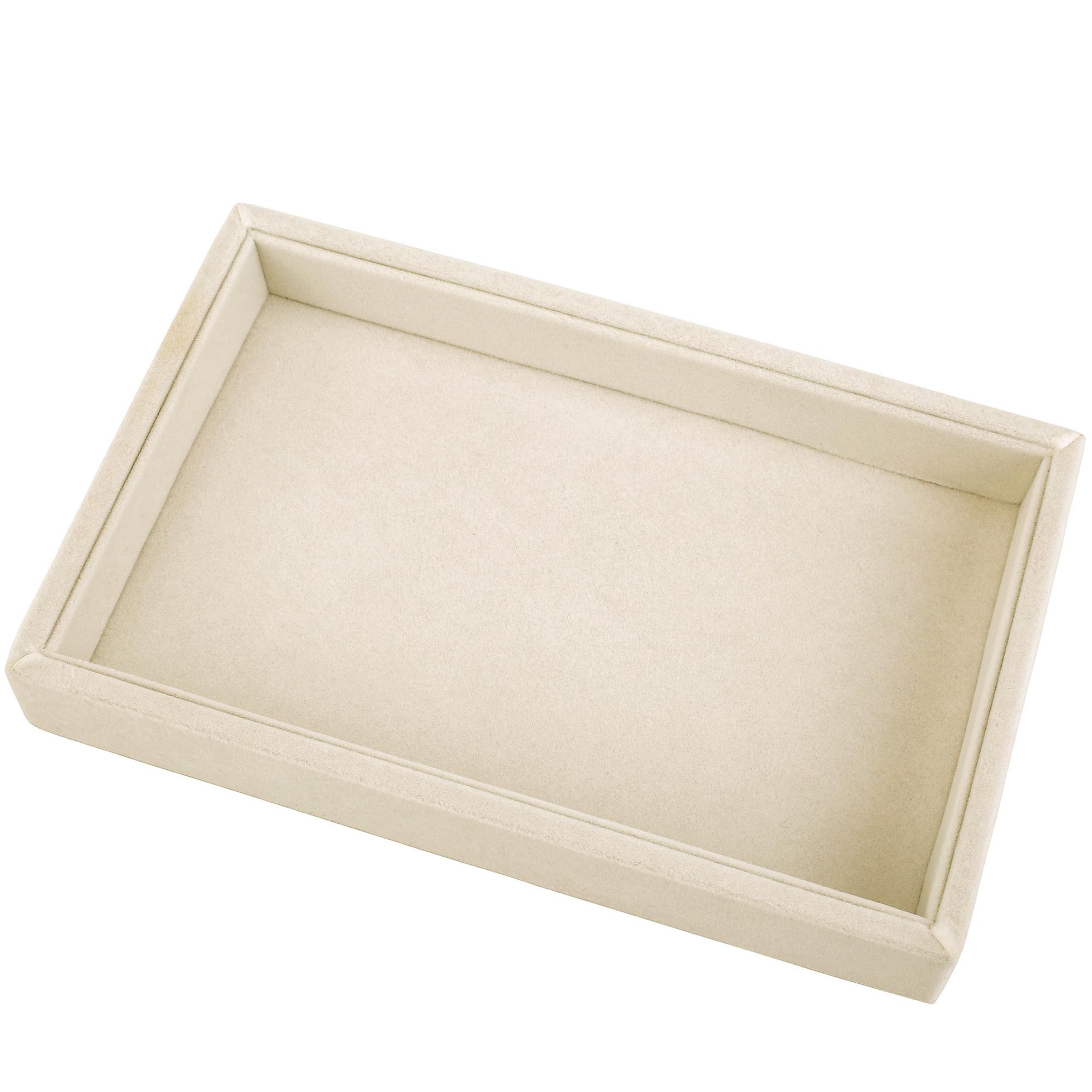 Plateau bijoux velours kaki clair 23x15cm empilable pour bagues