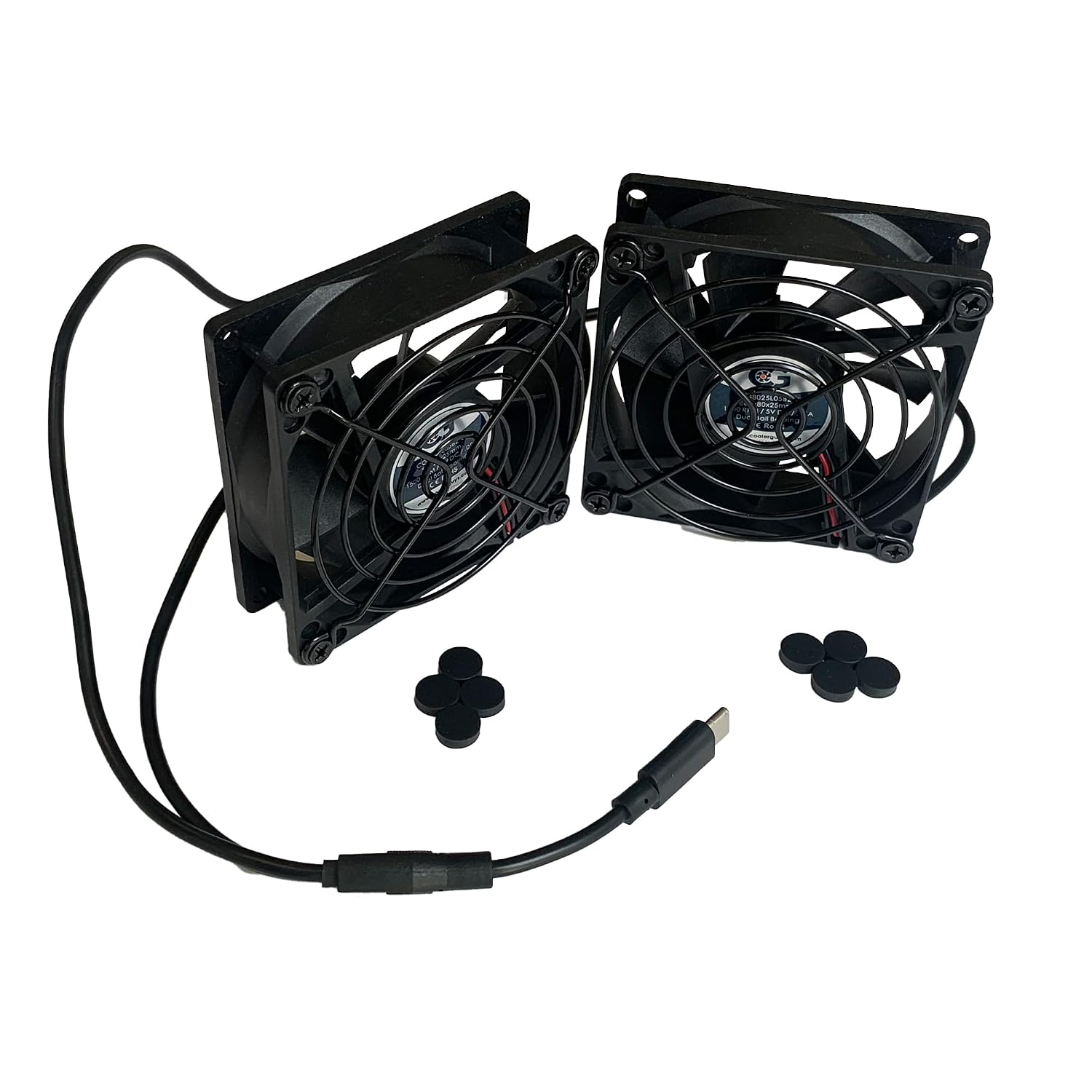 Coolerguys Dual 80x80x25mm USB-C Fans with Grills CG08025L05B2-C
