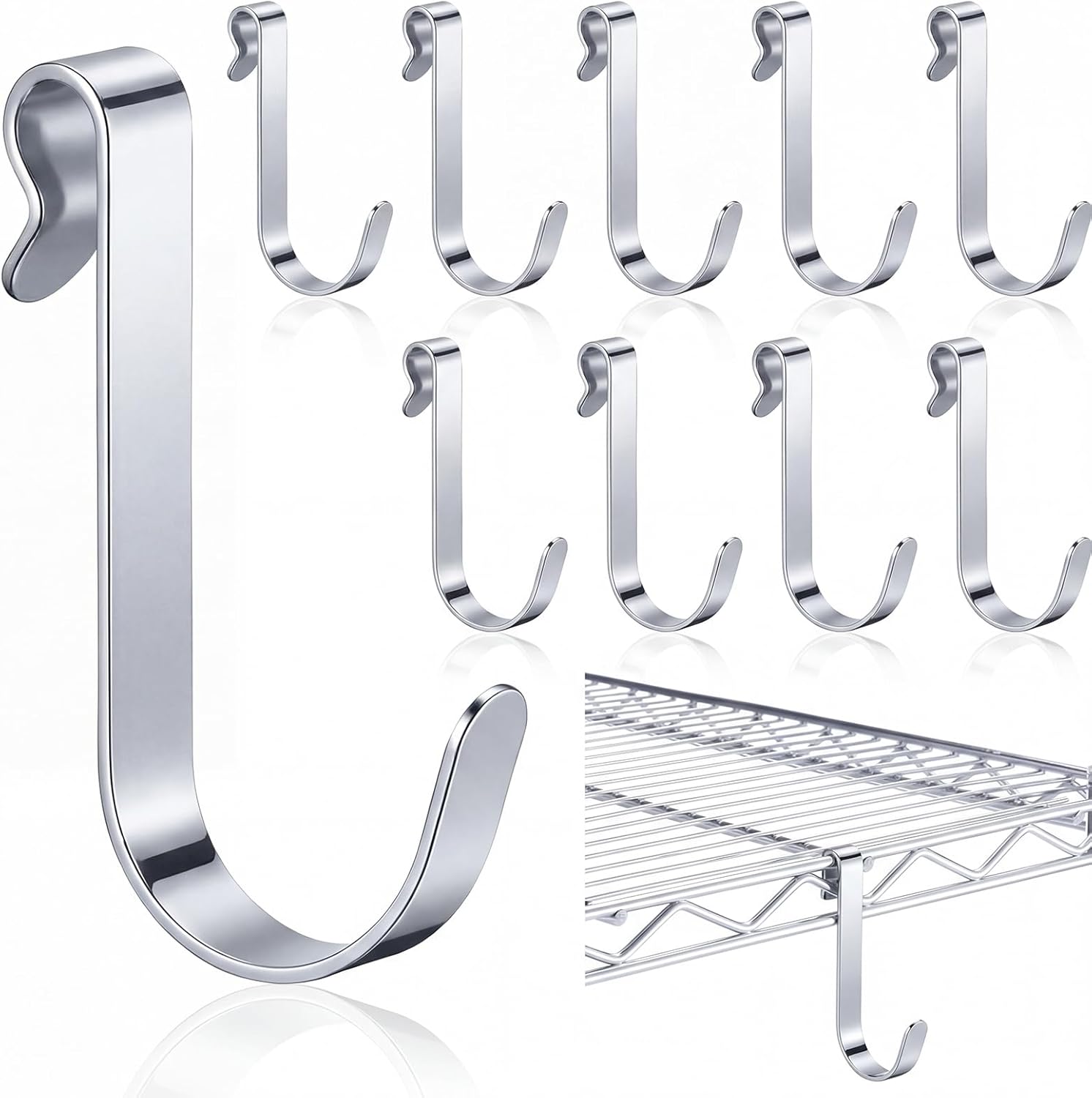 10pcs J Hooks for Wire Shelving 3.5 Inch Large White Heavy Duty Metal Shelf Hooks for Wire Shelves Racks Closet Shelving Accessories