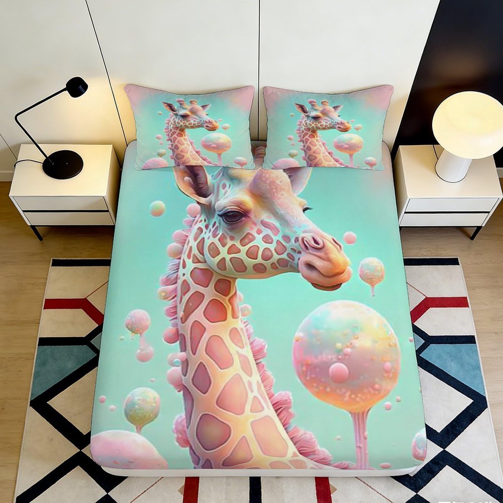 Pnayamiorkfel Style-7 3D Printed Pastel Giraffe Fitted Sheet Microfiber Soft Bed Cover Bedroom Decor Anti-Dust Easy Care For Adults Teens 90X200x25cm