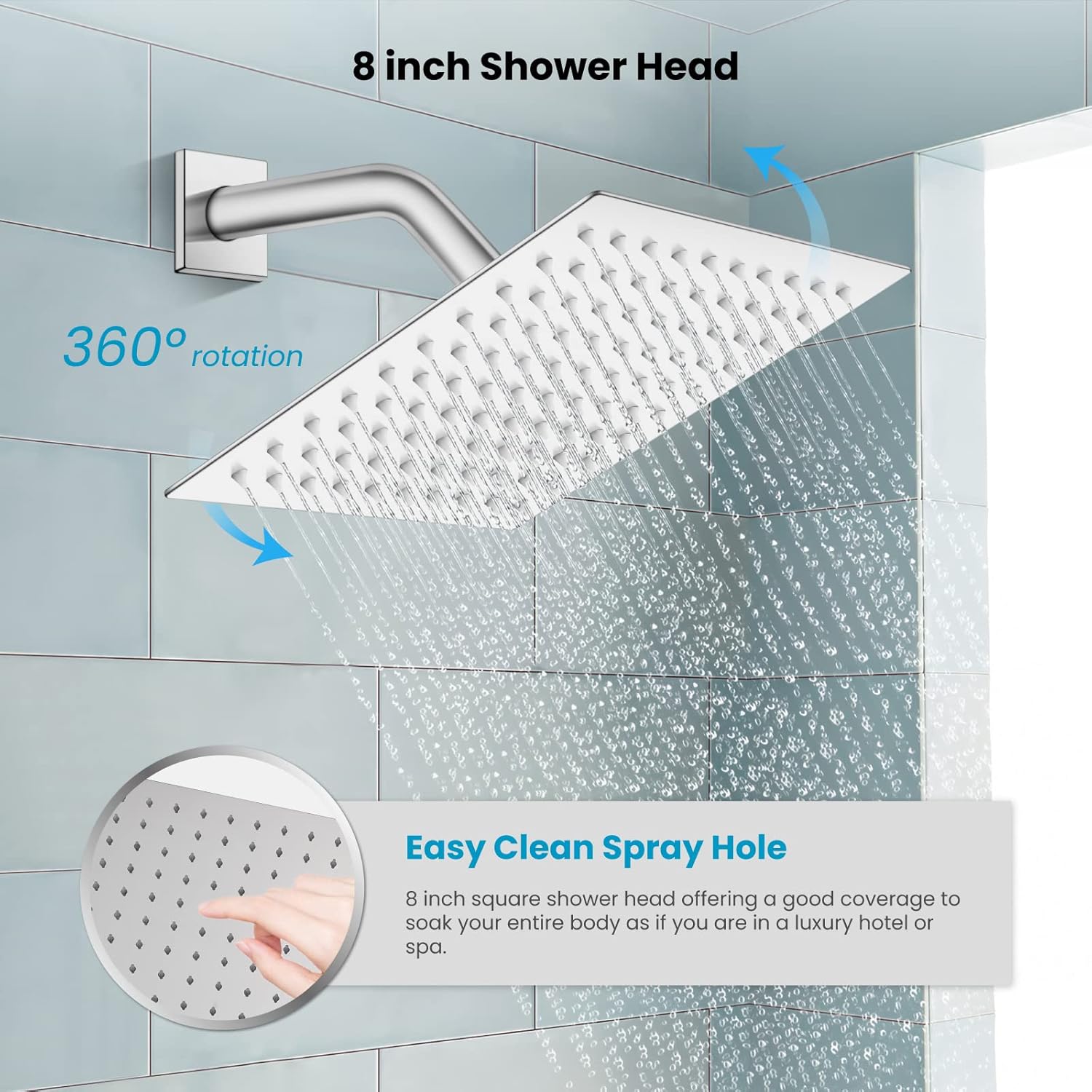 gotonovo Rain Shower Faucet System Set Rainfall Shower Head with Handheld Sprayer Waterfall Tub Spout Wall Mounted Mixer Combo Rough-in Valve and Trim Included 8 Inch Showerhead Polished Chrome