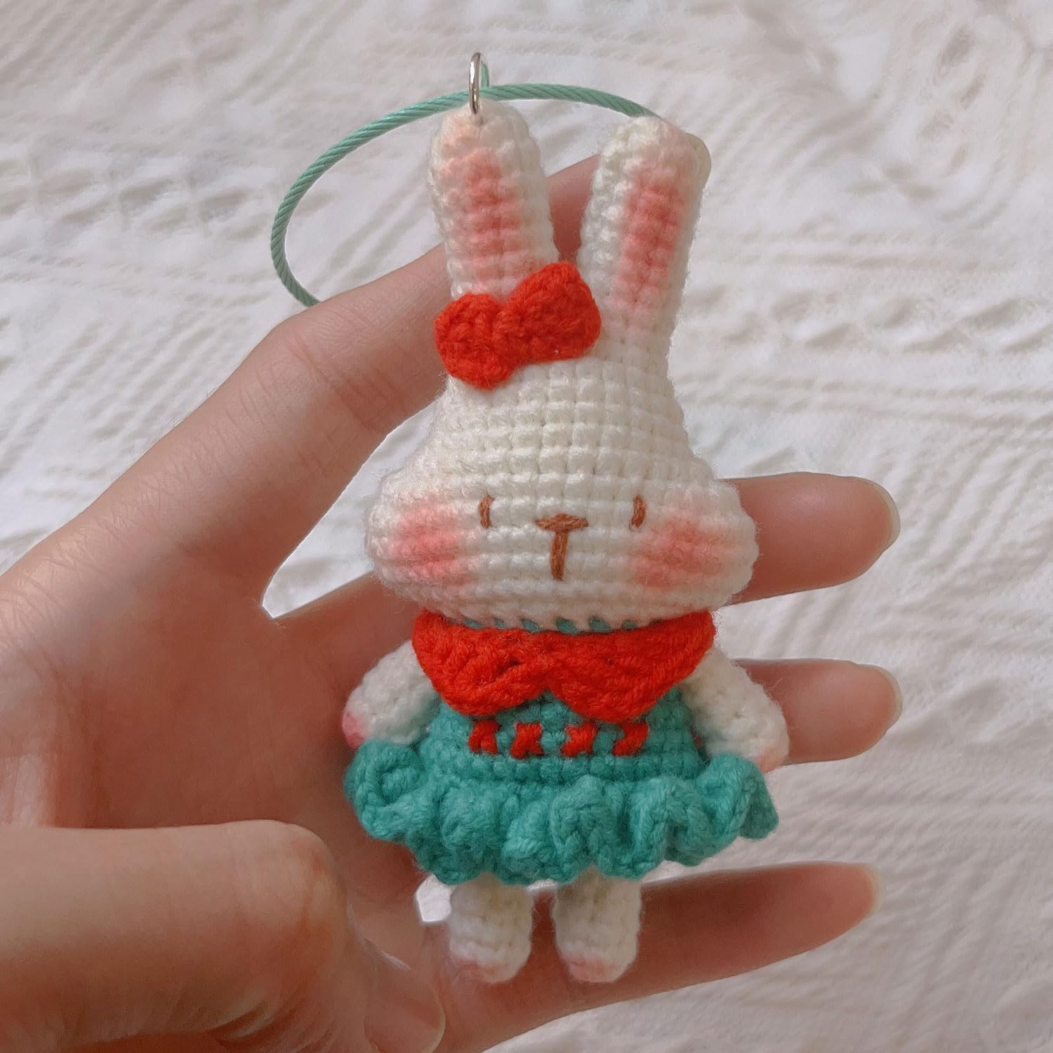 Flower Dress Bunny Keychain Hanging Handmade Crochet Pendant exotic animals Backpack Handbag Charm Car Cartoon Gifts for Women - Image 8